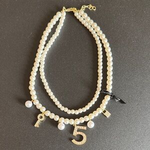 Pearl Charm Necklace with Gold '5' Pendant